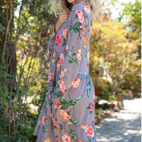 HAPTICS Slate Floral Tiered Babydoll Dress with Pockets SMALL - Picture 2 of 6